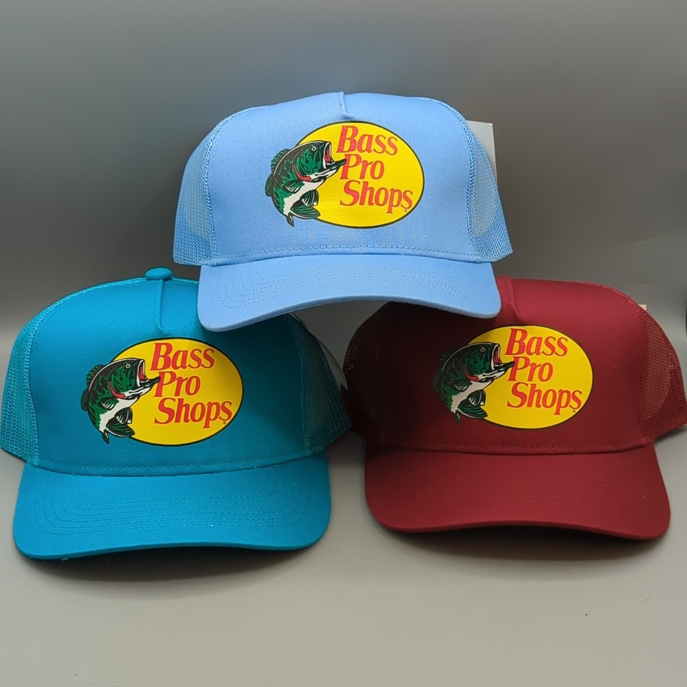 Lot of 3 Bass Pro Shops Mesh Back Trucker Snapback Hat Cap One Size Blue Aqua